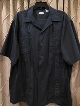 Vintage Clear Blue Sky Short Sleeve Shirt Dark Blue Embroidered Rockabil... - $18.80