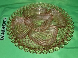 Pink Depression Glass Diamond Pattern Waterford Platter With Triangle Plates - $49.49