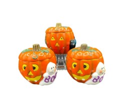 Set of 3 K&#39;s Collection Covered Ceramic Pumpkin Jack-o-lantern Ghost Bla... - £19.21 GBP