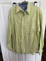 Tommy Hilfiger Mens XL Oxford Shirt Green Button Down Cotton VTG 90s Crest Logo - £12.74 GBP