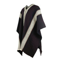 Llama Wool Serape Poncho Mens Womans Unisex Pullover Sweater Jacket Dark Purple - £77.81 GBP