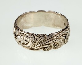 Gorgeous Sterling Silver Etched Floral Band Ring Size 11 - £93.41 GBP