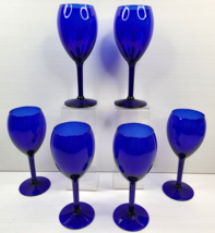 (6) Pier 1 Imports Cobalt Blue Water Goblets Set 8&quot; Elegant Drinking Glasses Lot - £55.59 GBP