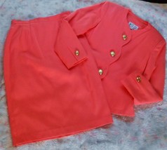 Vintage 80&#39;s Stirling Cooper Skirt SUIT 2 Pc Coral Scalloped Jacket Womens 8 - £31.92 GBP