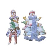 Christmas Mantel Stocking Hangers Holders Winter Snowmen Playing Decor S... - $26.04