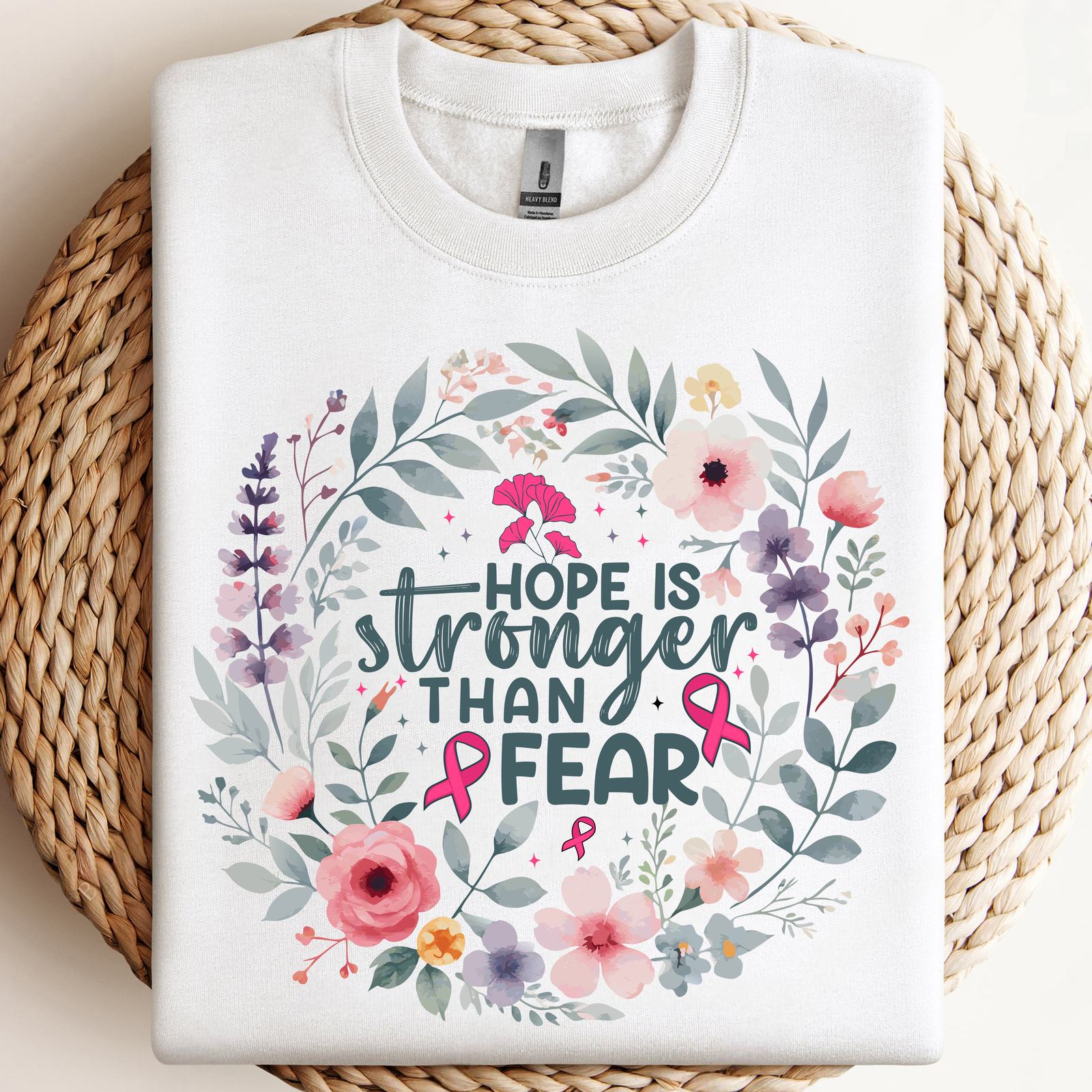 Floral Breast Cancer PNG Design, Hope is stronger than fear PNG, Pink Ri... - $2.50