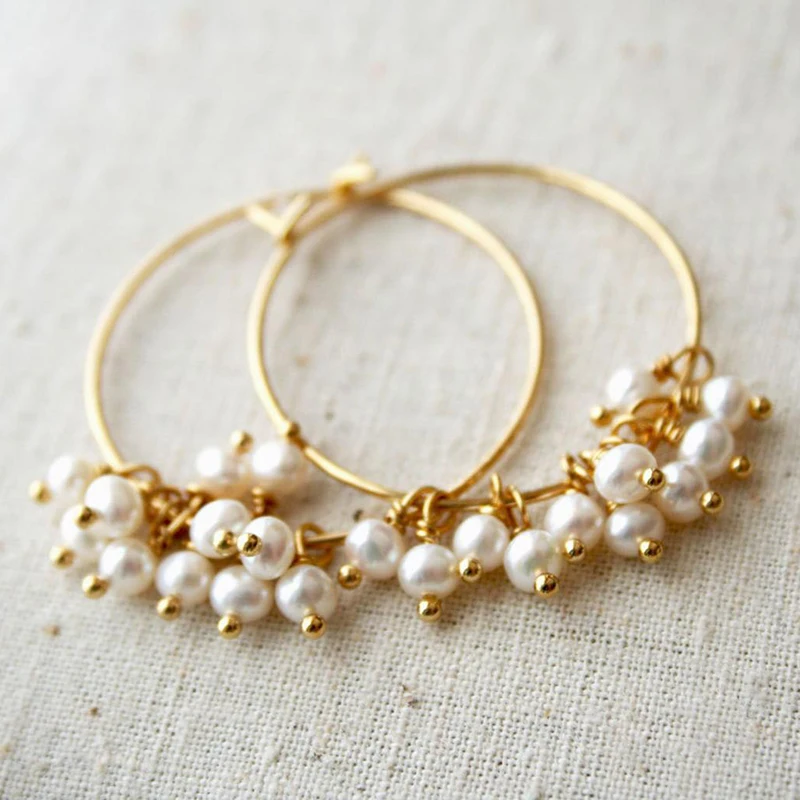 925 Silver/Gold Filled Hoop Earrings Pearl Earrings Hoop Jewelry Handmad... - £54.52 GBP