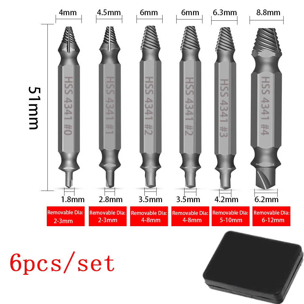 Damaged Screw Extractor Drill Bit 4/5/6 PCS Set St Broken Screw Bolt Remover Ext - £66.79 GBP