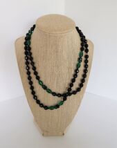 Fun vintage black &amp; green plastic beaded 18 inch necklace - $14.99