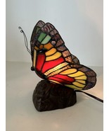 Tiffany Style Table Lamp Butterfly Stained Glass Desk Light Vintage Tabl... - $58.70