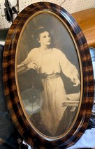 Vintage painting of a woman in a large curved glass frame - £110.22 GBP