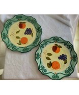 Tabletops Unlimited Medici 2 Round Dinner Plates Green Fruit 92521 Scrol... - £31.51 GBP
