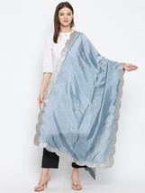 Women&#39;s Silk Blend Grey &amp; Silver Toned Embroidered Dupatta Free Shipping - £11.43 GBP