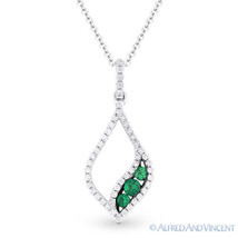 0.34 ct Round Cut Emerald &amp; Diamond Pave 14k White &amp; Black Gold Necklace Pendant - £609.47 GBP