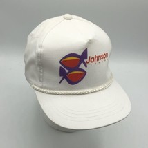 Vintage Johnson Fishing White Snapback Adjustable Cotton Blend Hat Cap - $19.79