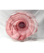 MURANO Art Glass LAVOROZIANE MANO 12&quot; Ruffle Bowl - Pink Rose Swirl Cut ... - $40.78