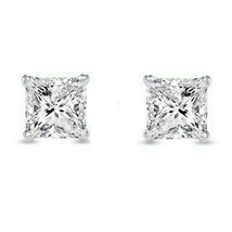 3Ct Princess Cut Simulated Diamond Earrings Studs White Gold Plated Screw Back - £32.95 GBP