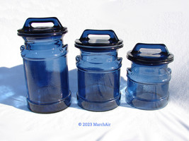 9&quot; or 7&quot; Cobalt Blue Glass Canister Milk Can Shape Storage Jar Cookie Jar w/Lid - £9.43 GBP