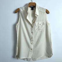 Marc By Marc Jacobs  Silk Shirt 6 Cream Semi Sheer Collar Button Down Sleeveless - £12.53 GBP
