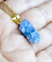 Raw crystal necklace - free shipping - blue crystal, Titanium Crystal Agate P69 - £15.94 GBP