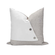 Pillow Beige Square Pillow Stitching White Leather - £180.24 GBP+