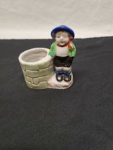 Made in occupied japan Toothpick Holder Hand Painted Boy Sitting by a We... - $5.86