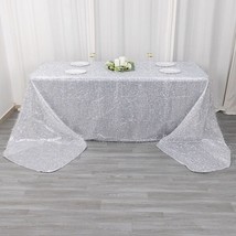 90&quot;&quot;X156&quot;&quot; Silver Polyester Rectangular Tablecloth Metallic Tinsel Party... - $90.18