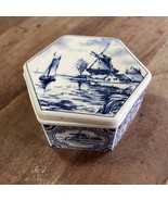 Delft Blue Holland- Handmade Porcelain Souvenir Trinket Box W/ Lid, Hexa... - $27.35 CAD