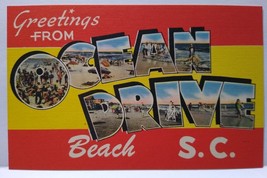 Greetings From Ocean Drive Beach Town South Carolina Large Letter Linen Postcard - £8.53 GBP