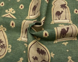 Scalamandre Marrakesh Green Camel Tree 100% Linen Designer Fabric 33&quot; Long 54&quot;W - £76.73 GBP