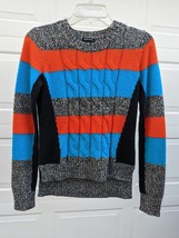 I Love Ronson Sweater Cable Knit XS Stripes Hi Lo Hem Bright Color Crew ... - £15.89 GBP