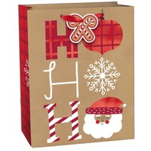 HO HO HO Kraft Foil Christmas Gift Bag with Tag 9x7x5 inch Medium Vertical - £1.85 GBP