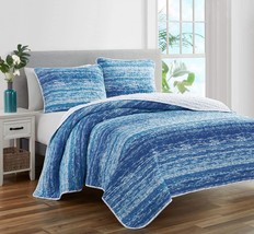 Ocean Stripe 3-Piece All Season Prewashed Quilt set Coastal Beach theme - £55.64 GBP