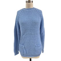 Vtg 80 Keneth Too! 100% Acrylic Chunky Knit Tunic Sweater Blue Pockets SM - $735.82 MXN