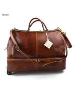 Leather suitcase trolley travel bag doctor bag brown weekender with wheels  - £399.17 GBP