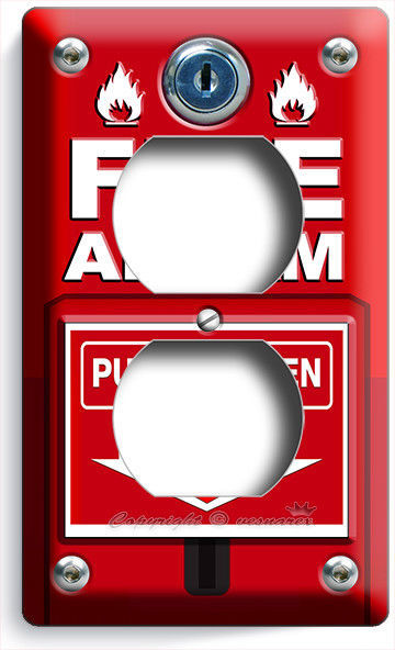 FIRE ALARM PULL DOWN PUSH OUTLET WALL PLATE COVER MAN CAVE ROOM HOME HOUSE DECOR