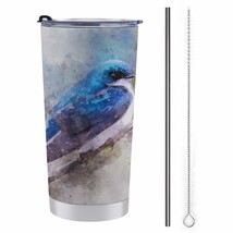 Mondxflaur Watercolor Bird Steel Thermal Mug Thermos with Straw for Coffee - $20.98