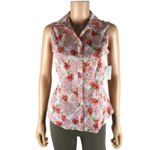 Charter Club Sleeveless Floral Cotton Stretch Button-Down Shirt Nwt 8 - £8.31 GBP