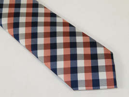 Mens Narrow Tie/Hankie Set Woven Vito Rofolo VTR-100 Rust Navy Checker image 3