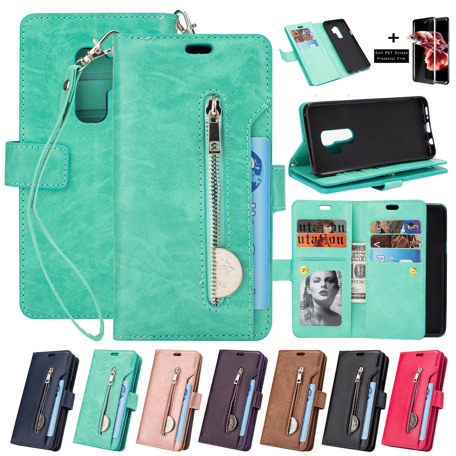 For Samsung S10 5G/E/S9+/Note 9 Flip Leather Wallet Stand Card Case Cover+Film