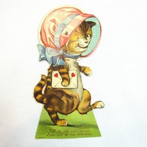 Vintage Valentine Card Mechanical Cat Moving Sad Face Stand Up Germany 1920-30s - £23.97 GBP