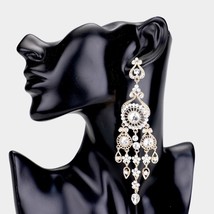 Gold Dangle Earrings Rhinestone Pave Crystal Chandelier Statement Jewelry - £23.66 GBP