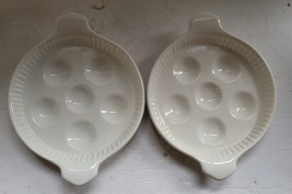 2 Vtg Calif USA 775 White Ceramic Escargot Mushroom Dishes Ovenproof Pottery - £14.99 GBP