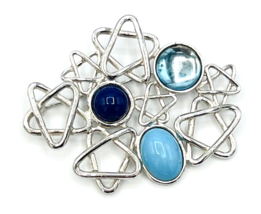 Silver Tone Carol DAUPLAISE Blue Cabochon Modernist Brooch Pin - £37.39 GBP