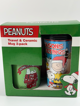 PEANUTS Snoopy Charlie Brown Christmas Travel &amp; Ceramic Mug 2-pack Boxed Set - £22.21 GBP