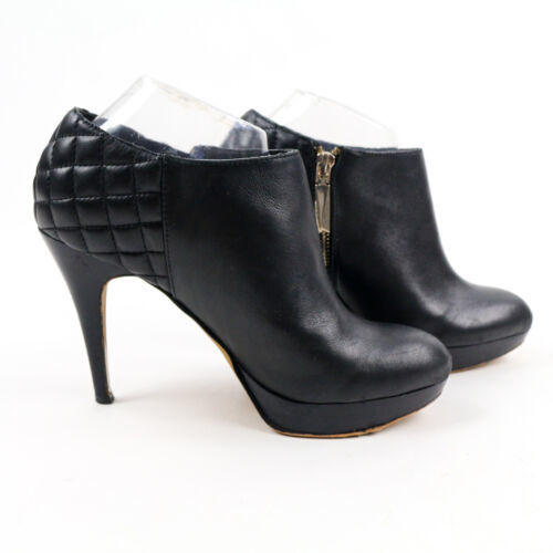 Vince Camuto Evgenia Quilted Leather Ankle Boots Black Zip 4" High Heel Booties - $42.56