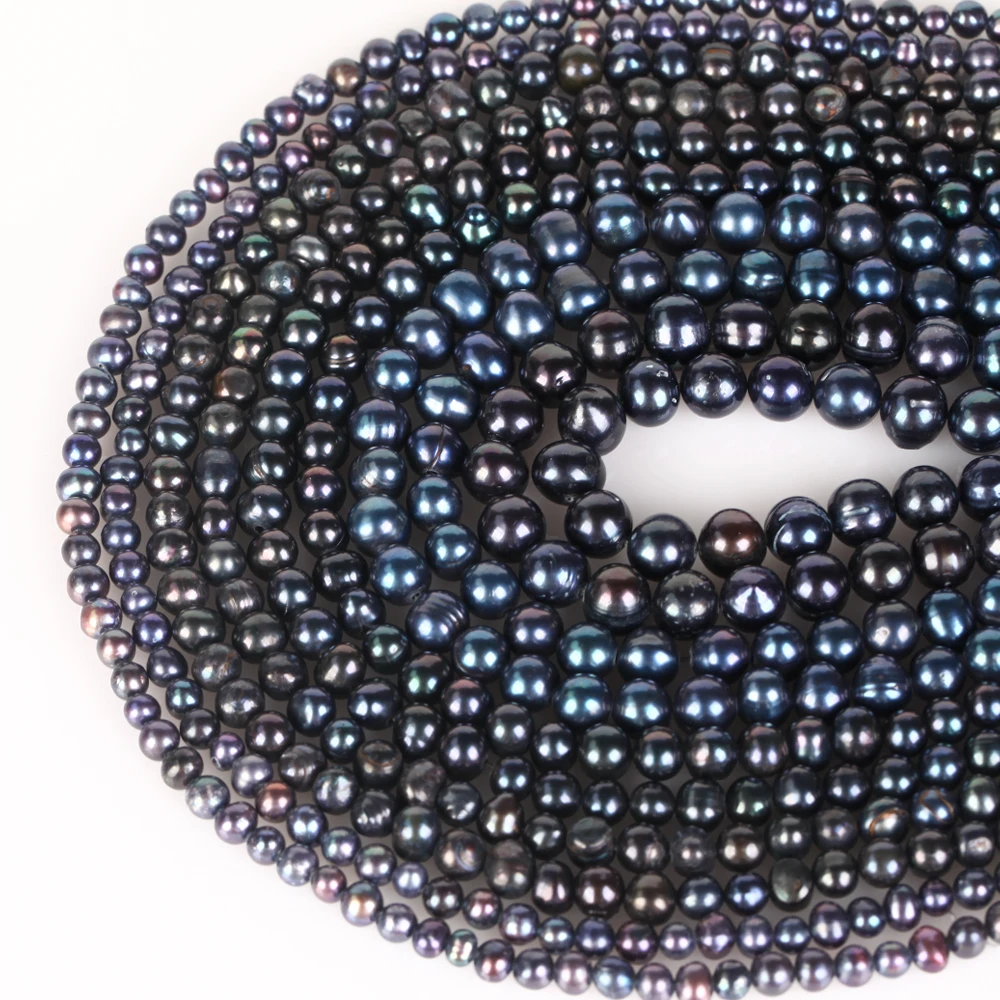Natural Freshwater Pearl Beads High Quality Black Round Pearls Beads For Jewelry - £6.31 GBP+