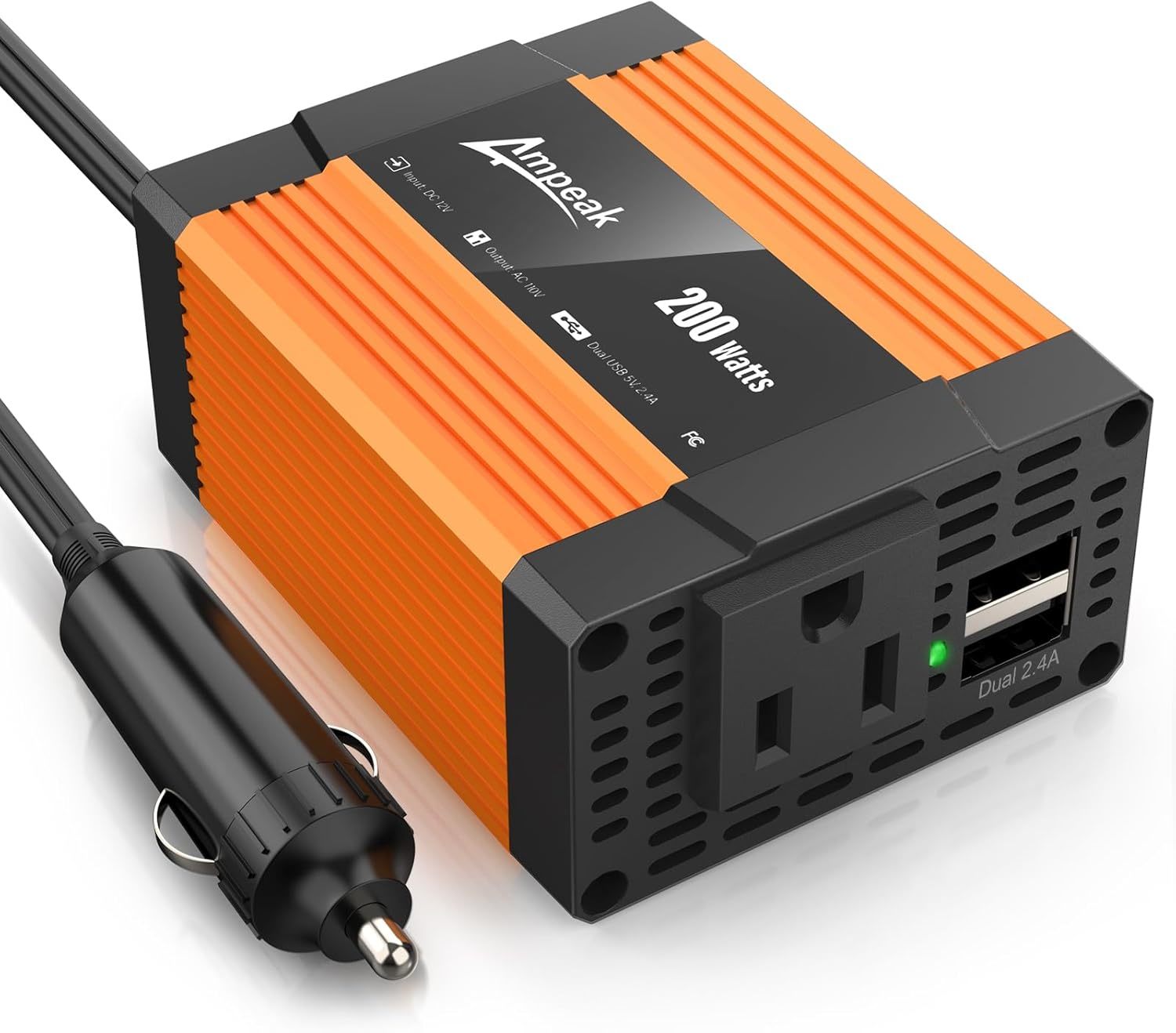 Car Power Inverter Ampeak 200W 4.8A Dual Usb Ports Ac Outlet Dc 12V To A... - $33.98