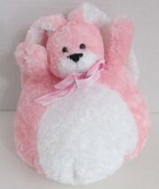 Plush Russ Pink White Bunny Rabbit round ball stuffed animal gingham bow... - $18.51