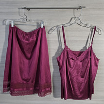 Vintage Vanity Fair Women’s size M/L Burgundy Lace Slip and Cami Set Mad... - $24.31